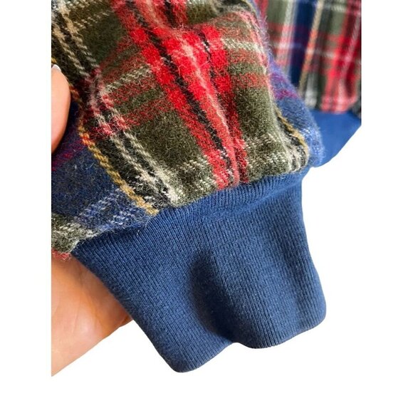 Vintage Wool Plaid Jacket M Blue Checks Retro Academia Resort Classic Bomber 80s - Picture 5 of 15